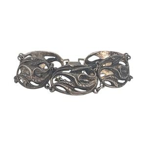 Vintage Danecraft Sterling Silver Calla Lily Bracelet w Added Chain Oxidized